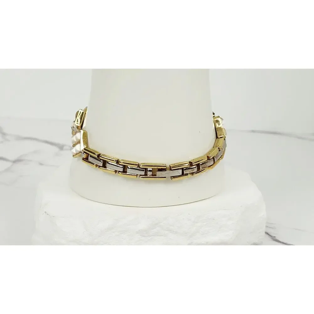 Vintage Retro Pastel Mosaic Cat's Eye Diamond Panel Link Bracelet 7.5
